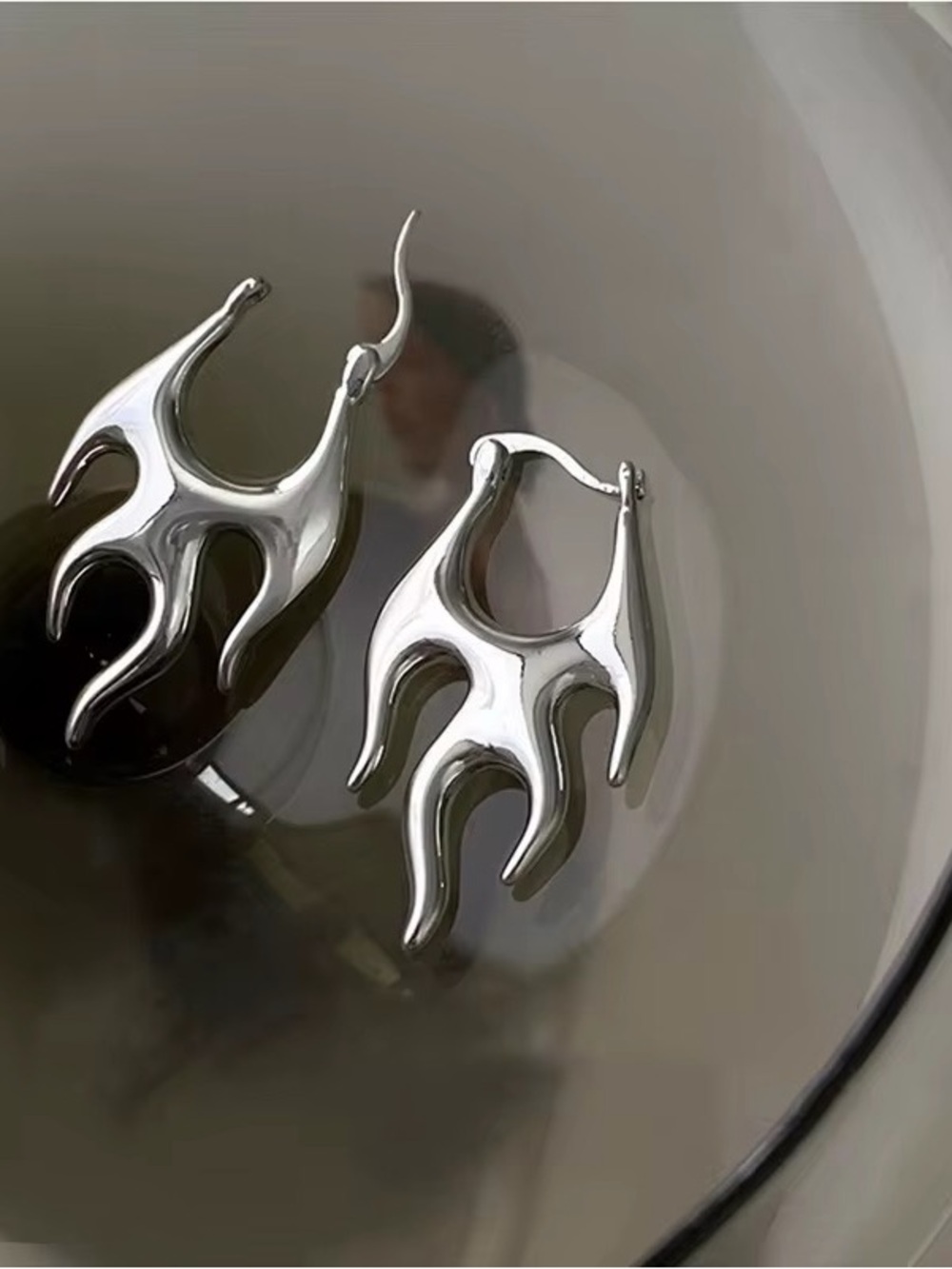 Silver Flame Hoop Earrings - Sculptural Statement